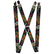Suspenders - 1.0" - Death Before Dishonor CLOSE-UP Black Suspenders Buckle-Down   