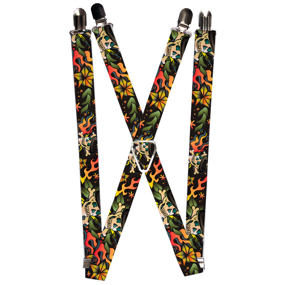 Suspenders - 1.0" - Death or Glory CLOSE-UP Black Suspenders Buckle-Down   