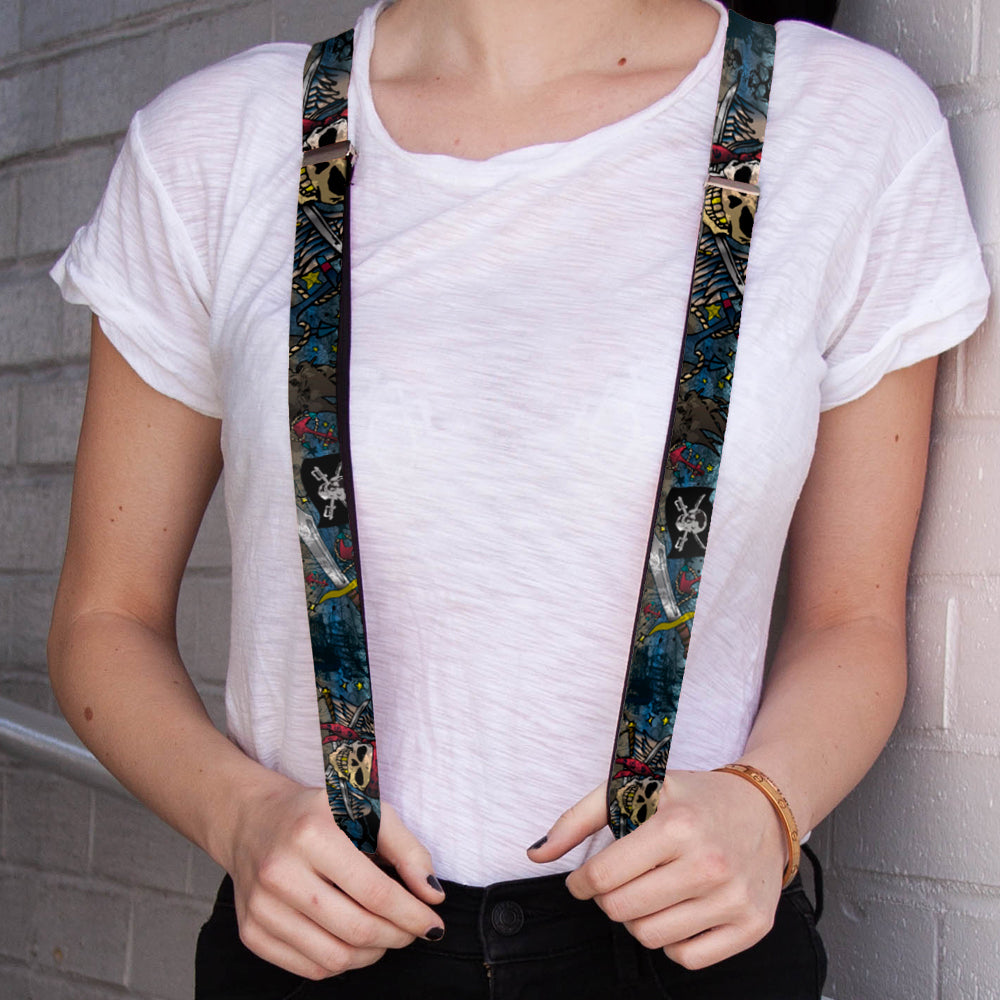 Suspenders - 1.0" - Dead Men Tell No Tales CLOSE-UP Turquoise Suspenders Buckle-Down   