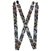 Suspenders - 1.0" - Dead Men Tell No Tales CLOSE-UP White Suspenders Buckle-Down   