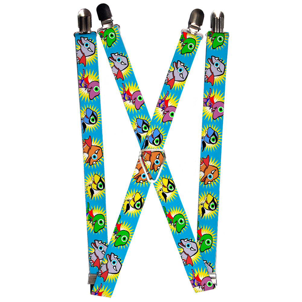 Suspenders - 1.0" - Dinosaur Superhero Baby Blue Suspenders Buckle-Down   