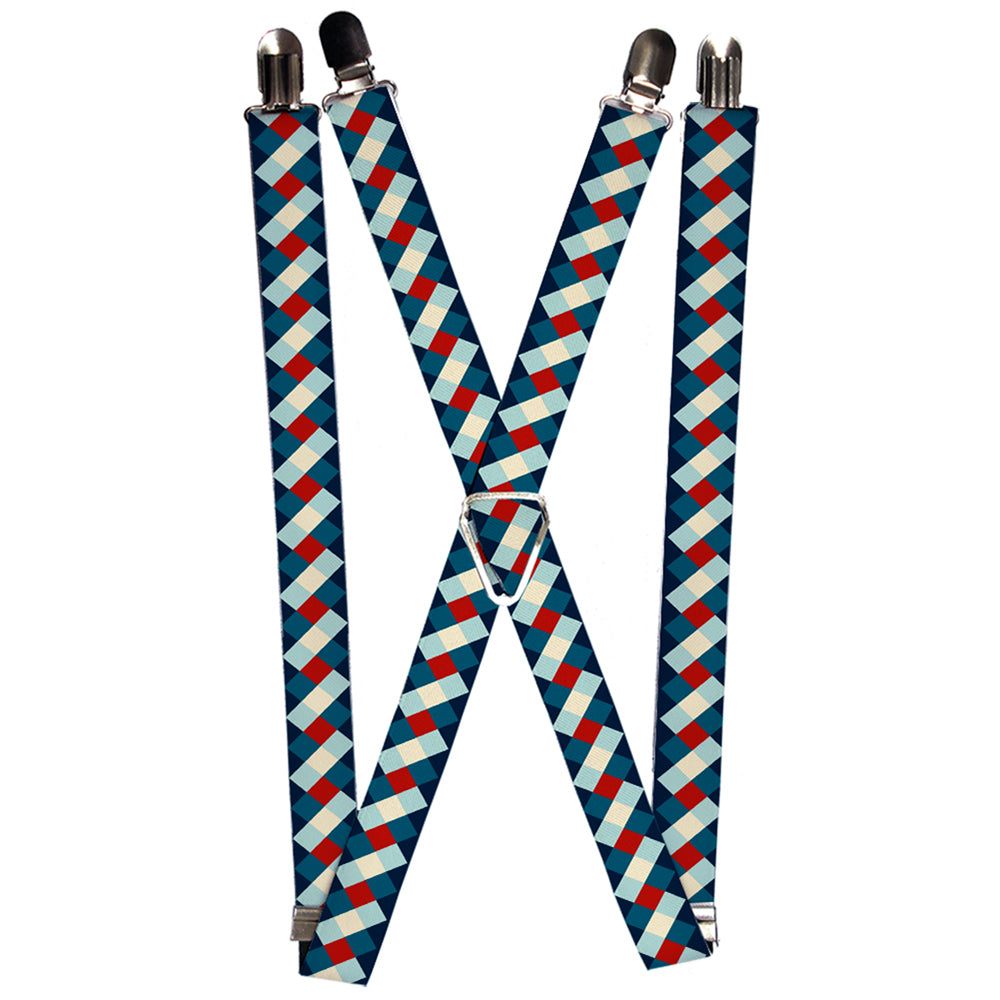 Suspenders - 1.0" - Diamond Plaid Blues Khaki Red Suspenders Buckle-Down   
