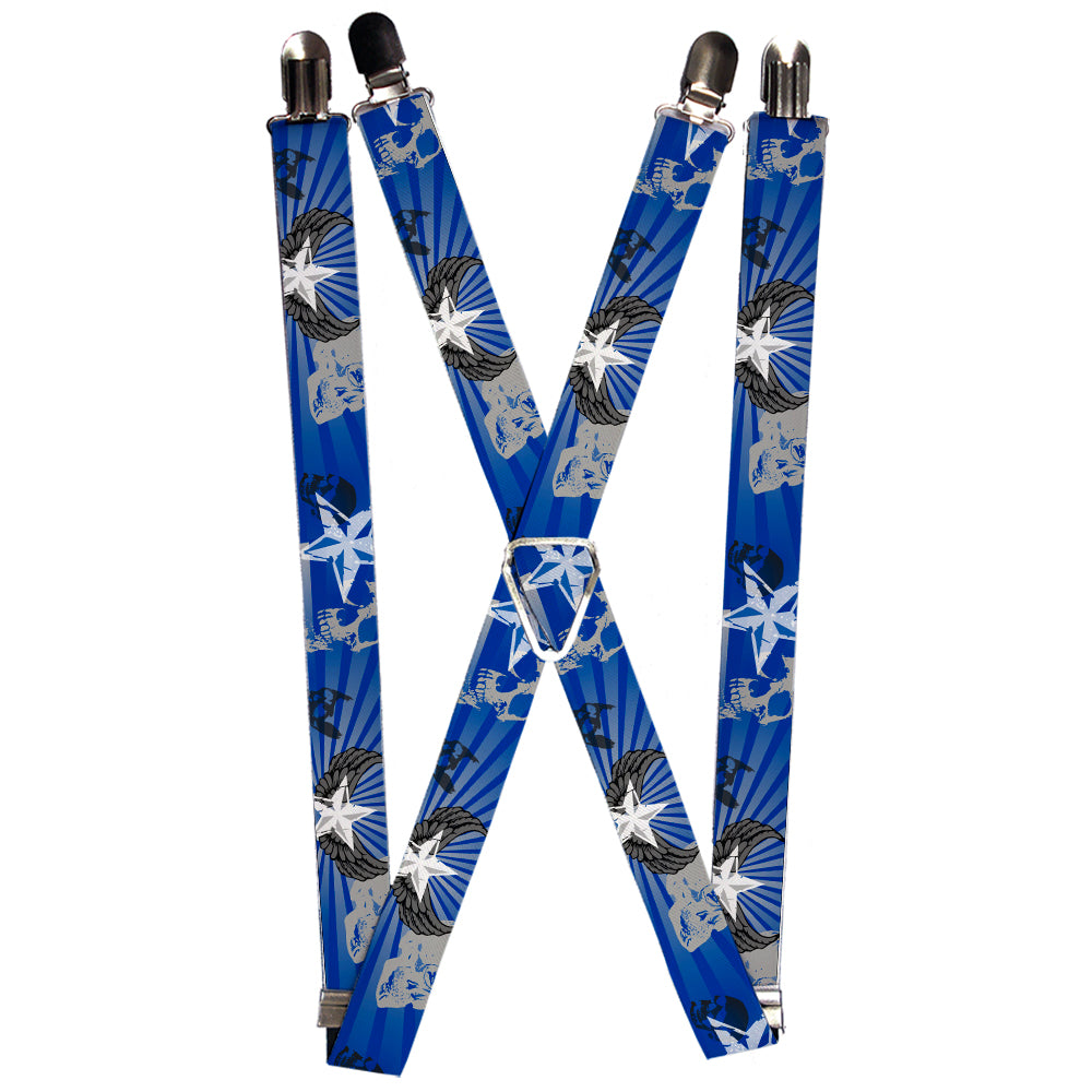 Suspenders - 1.0" - Die Hard Skulls & Stars1 Blue/Grays Suspenders Buckle-Down   