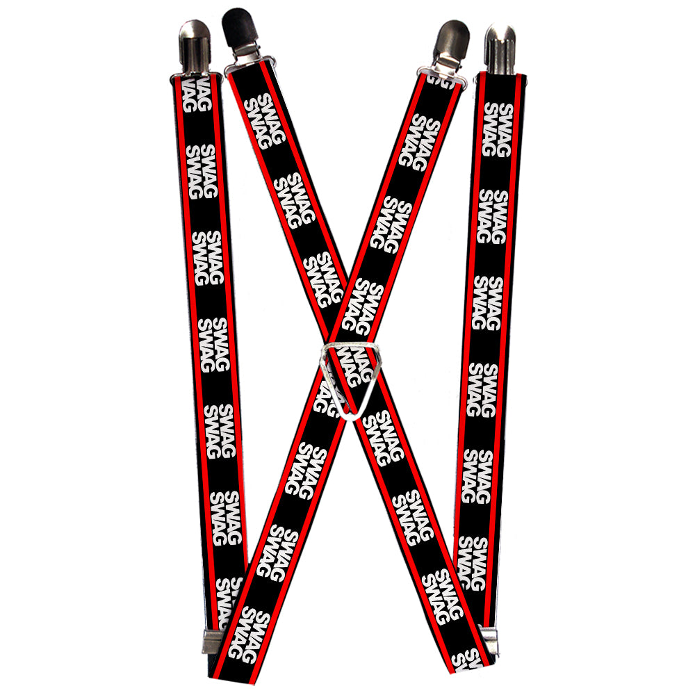 Suspenders - 1.0" - Double SWAG Black/White/Red Stripe Suspenders Buckle-Down   