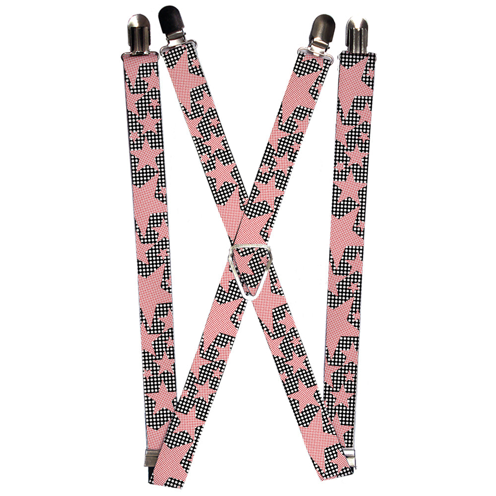 Suspenders - 1.0" - Eighties Stars2 Black/White/Red Suspenders Buckle-Down   