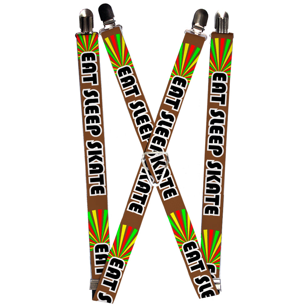 Suspenders - 1.0" - EAT SLEEP SKATE Brown/Rasta Burst Suspenders Buckle-Down   