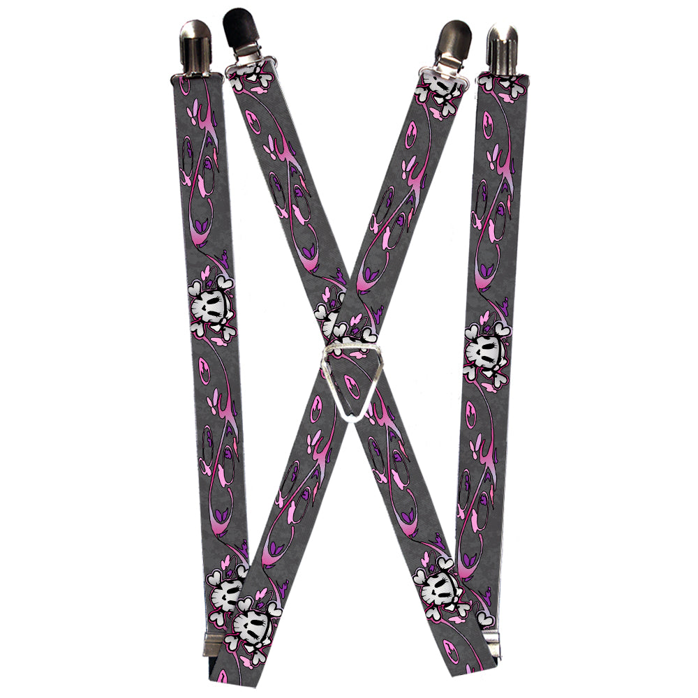 Suspenders - 1.0" - Girlie Skull Gray Suspenders Buckle-Down   
