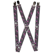 Suspenders - 1.0" - Girlie Skull Gray Suspenders Buckle-Down   
