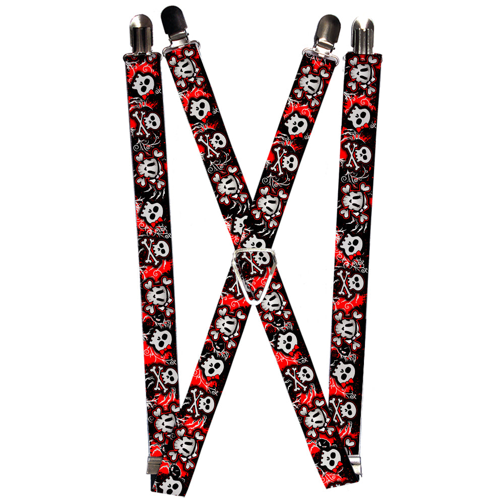 Suspenders - 1.0" - Girlie Skull Black/Red Suspenders Buckle-Down   