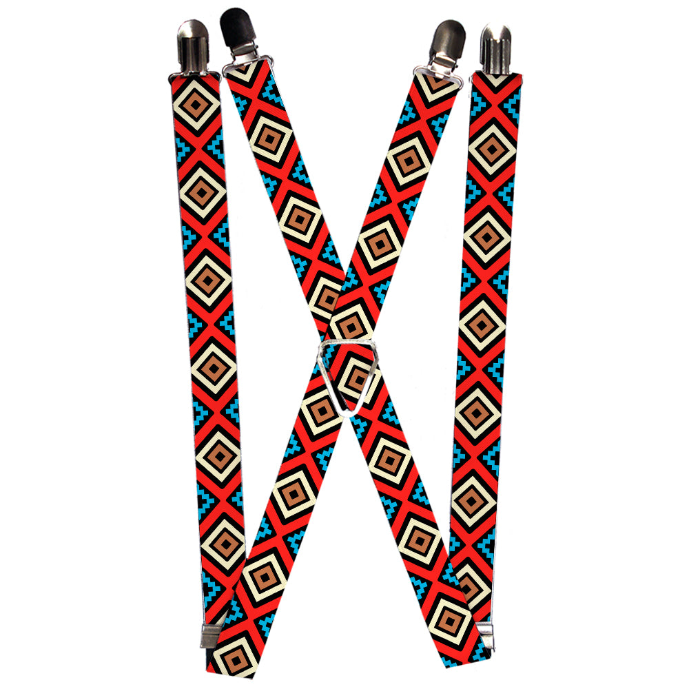 Suspenders - 1.0" - Geometric1 Black/Red/Tan/Brown/Baby Blue Suspenders Buckle-Down   