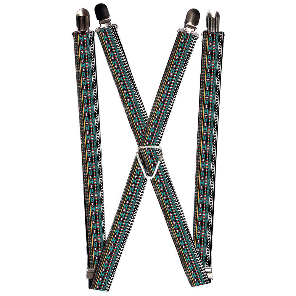 Suspenders - 1.0" - Geometric5 Gray/Teal/White/Pink/Yellow Suspenders Buckle-Down   