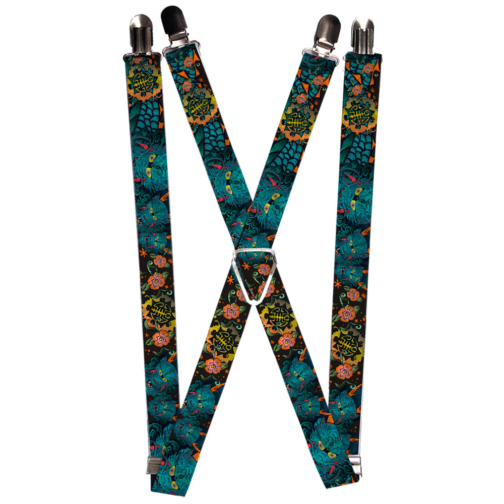 Suspenders - 1.0" - Honor CLOSE-UP Black Suspenders Buckle-Down   