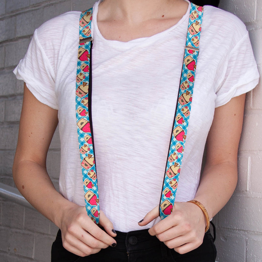 Suspenders - 1.0" - Happy Cupcakes Buffalo Plaid White/Blue Suspenders Buckle-Down   