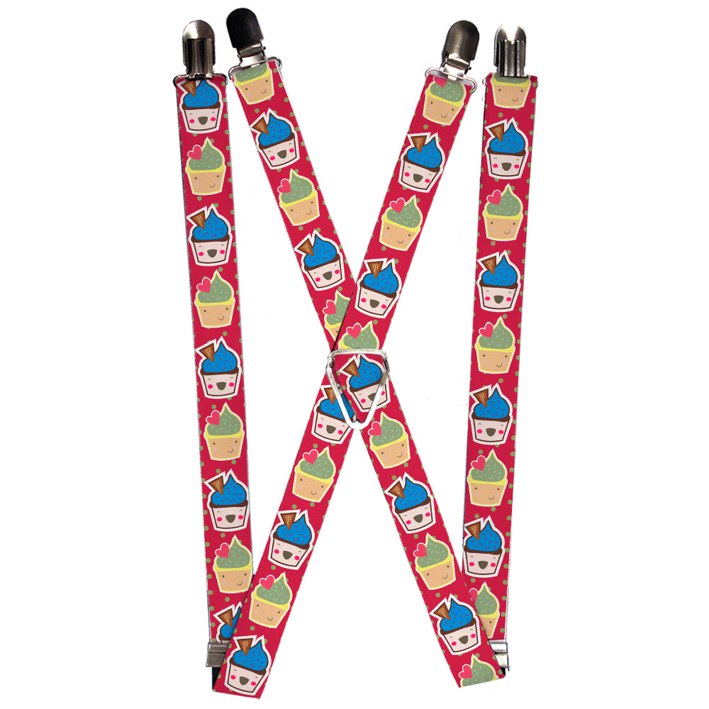 Suspenders - 1.0" - Happy Cupcakes/Dots Pink/Green Suspenders Buckle-Down   