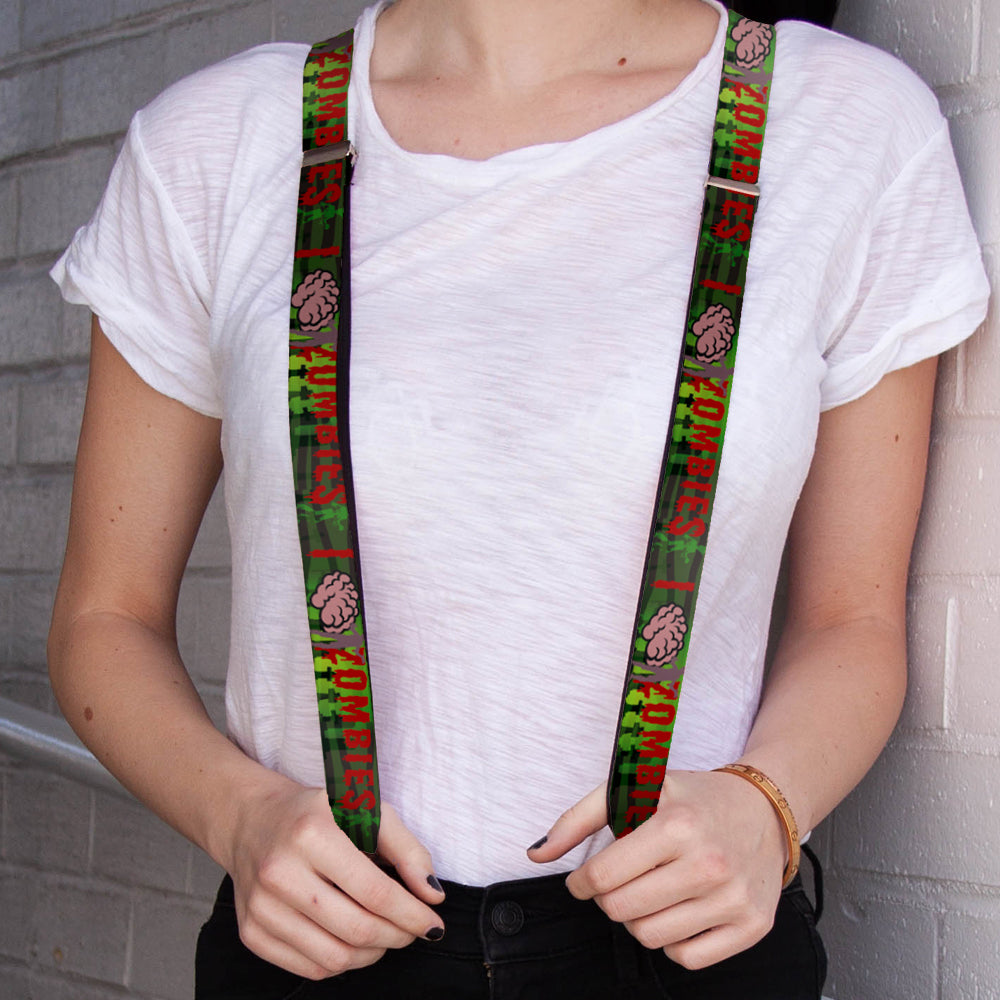 Suspenders - 1.0" - I "Brain" ZOMBIES Black/Green/Red Suspenders Buckle-Down   
