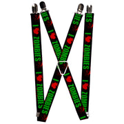 Suspenders - 1.0" - I "Heart" ZOMBIES Bold Splatter Black/Green/Red Suspenders Buckle-Down   