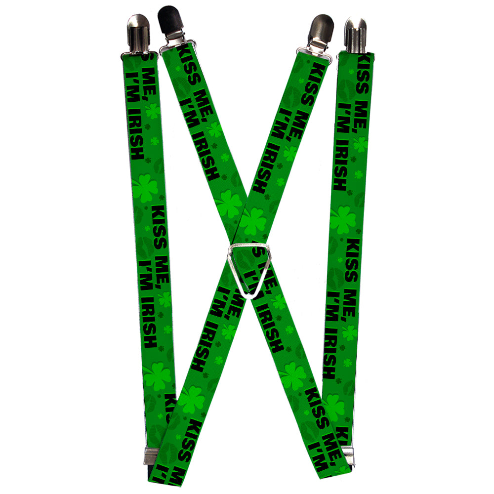 Suspenders - 1.0" - KISS ME, I'M IRISH! Clovers/Kisses Greens/Black Suspenders Buckle-Down   
