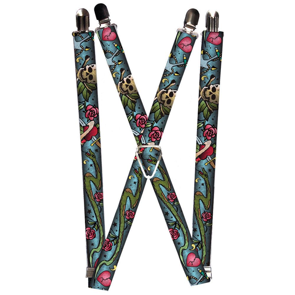 Suspenders - 1.0" - Live Hard Die Young CLOSE-UP Turquoise Suspenders Buckle-Down   