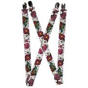 Suspenders - 1.0" - Love Kills CLOSE-UP White Suspenders Buckle-Down   
