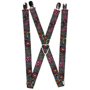 Suspenders - 1.0" - Love Kills CLOSE-UP Gray Suspenders Buckle-Down   