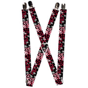 Suspenders - 1.0" - Love Me w/Sketch Stars & Checkers Black/Fuchsia/White Suspenders Buckle-Down   