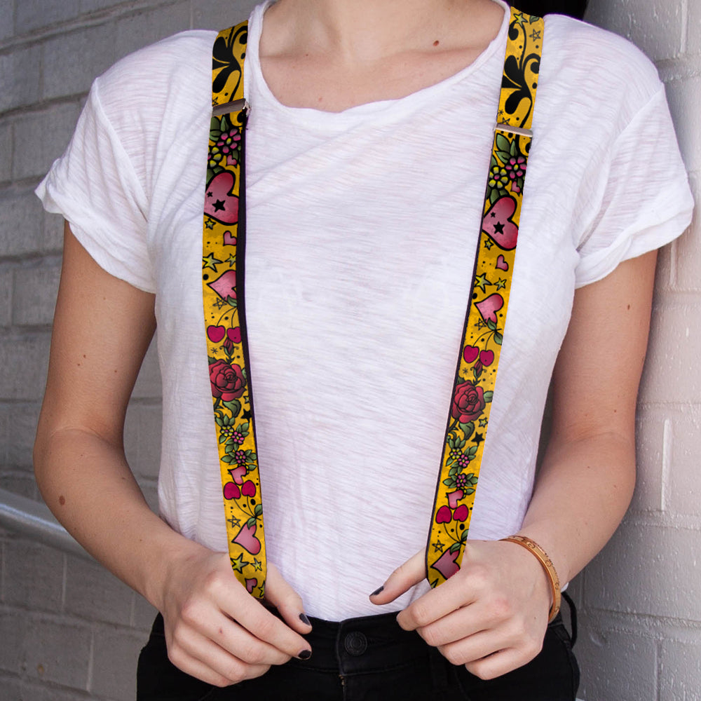 Suspenders - 1.0" - Mom & Dad CLOSE-UP Yellow Suspenders Buckle-Down   