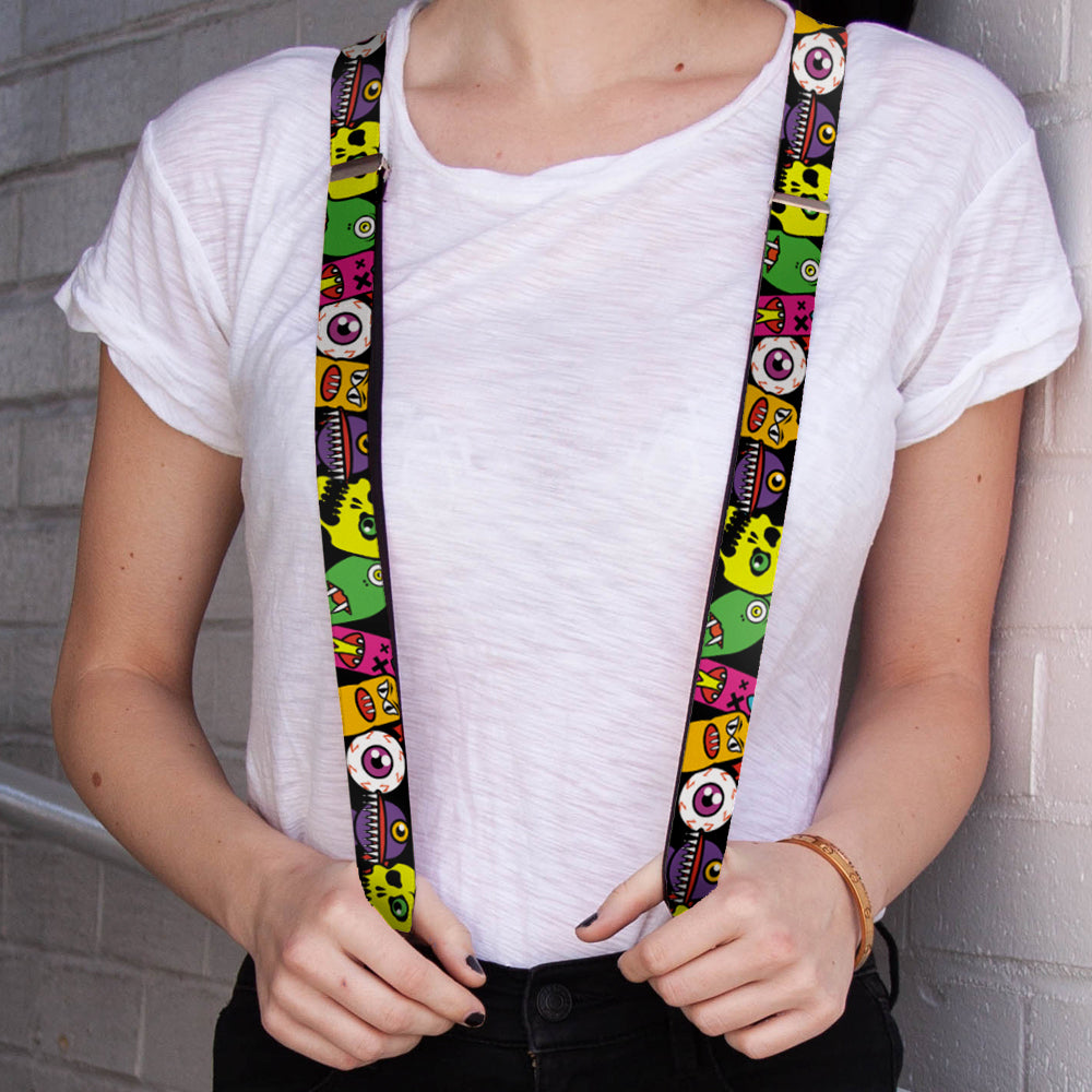 Suspenders - 1.0" - Monsters CLOSE-UP Black Suspenders Buckle-Down   