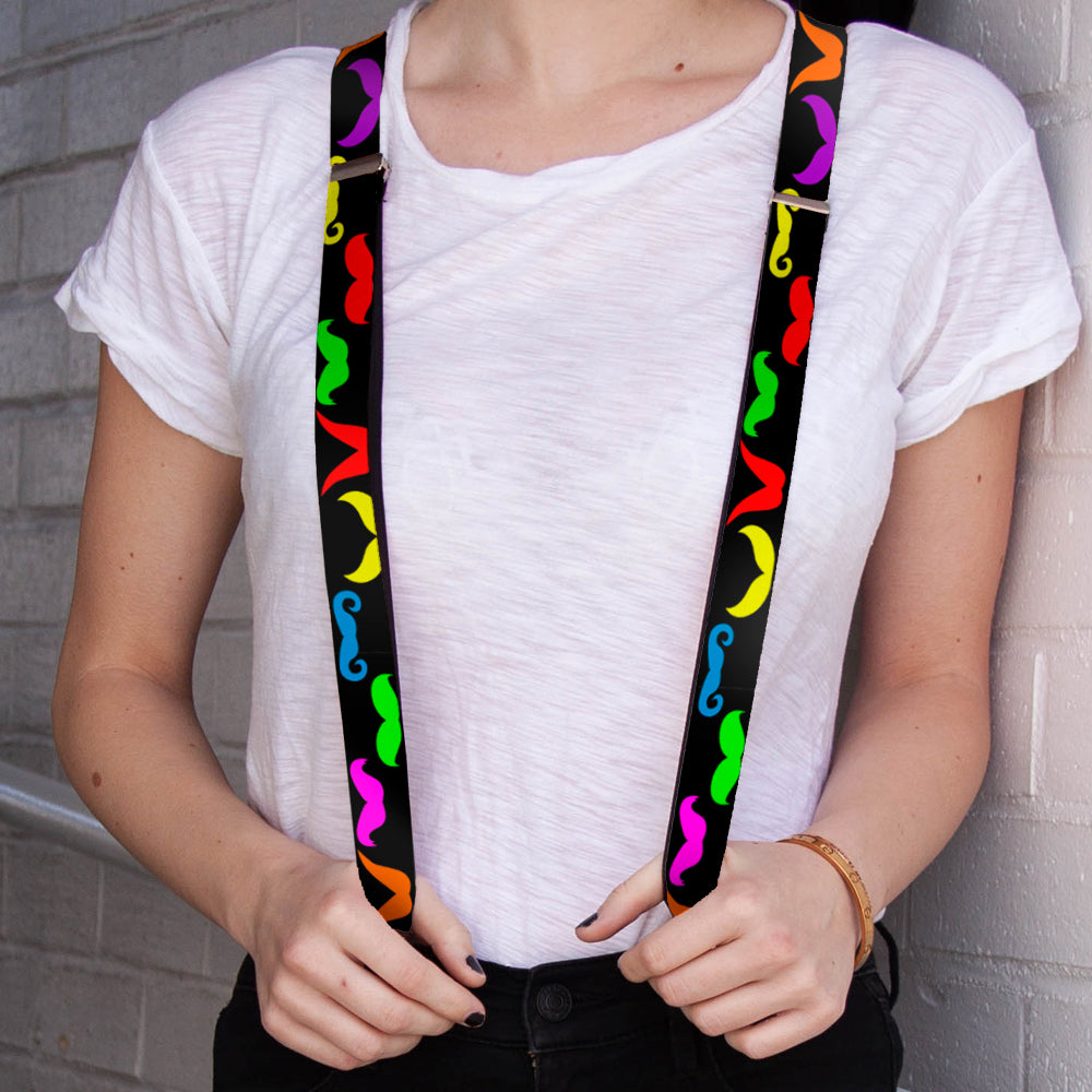 Suspenders - 1.0" - Mustaches Black/Multi Color Suspenders Buckle-Down   