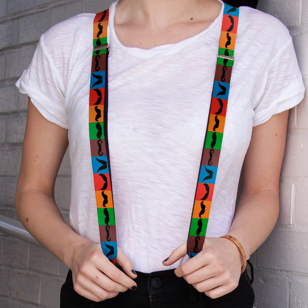 Suspenders - 1.0" - Mustaches Multi Color Blocks/Black Suspenders Buckle-Down   