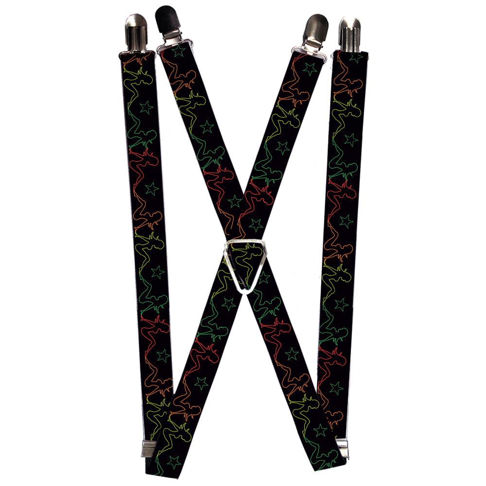 Suspenders - 1.0" - Mud Flap Girls w/Star Outline Black/Multi Color Suspenders Buckle-Down   