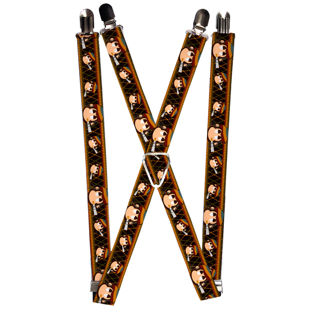 Suspenders - 1.0" - Multi Smoking Monkey Argyle Brown Suspenders Buckle-Down   