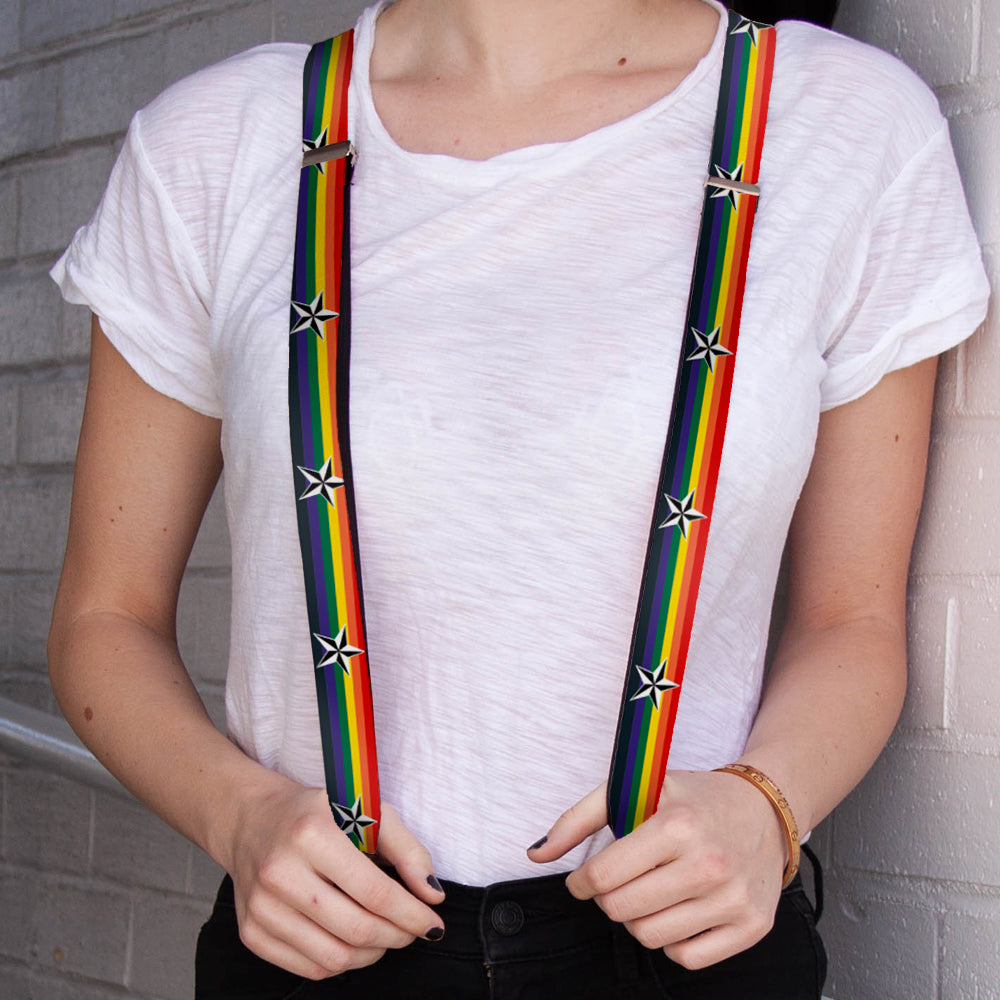 Suspenders - 1.0" - Nautical Star Rainbow/White/Black Suspenders Buckle-Down   
