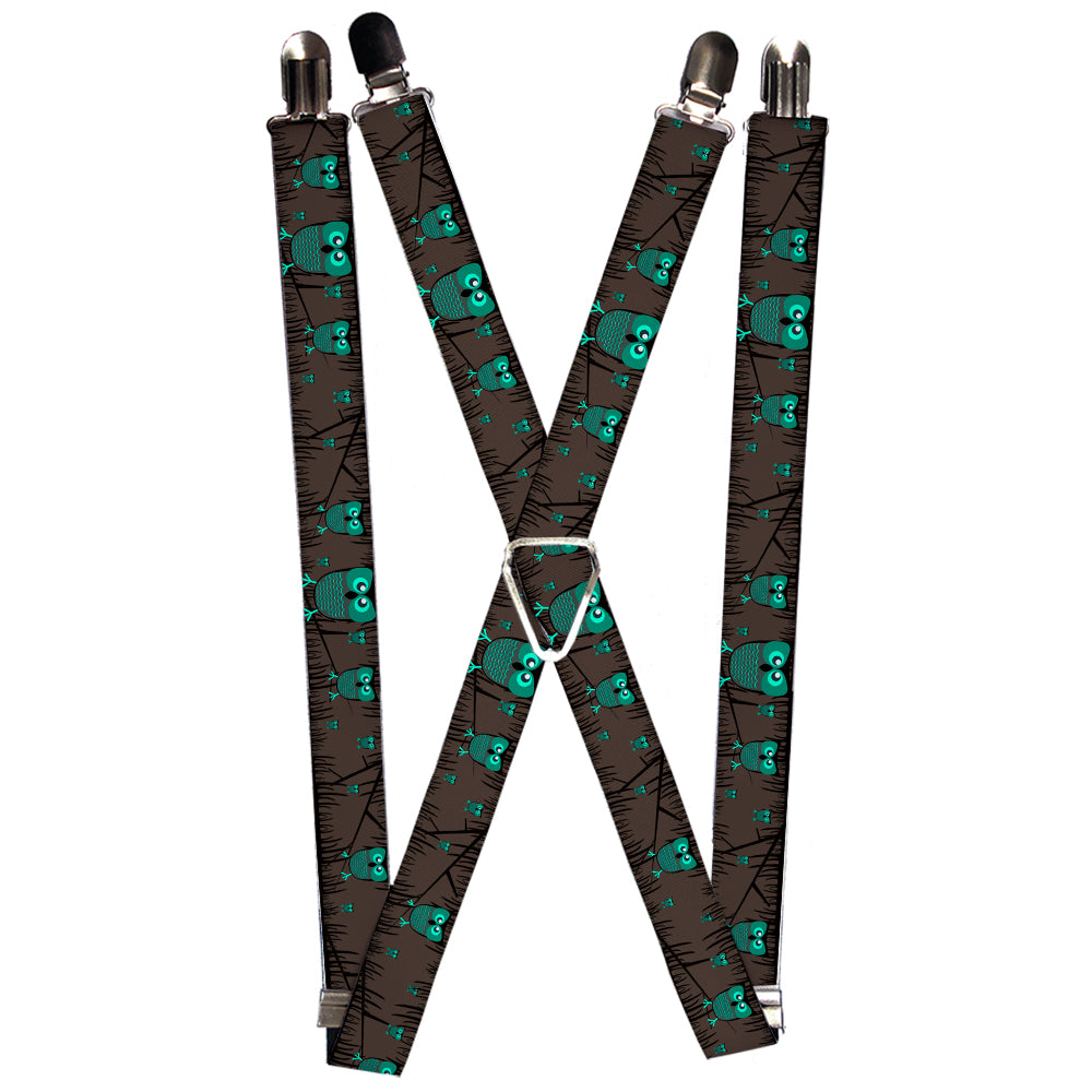 Suspenders - 1.0" - Owls in Trees Turquoise Suspenders Buckle-Down   