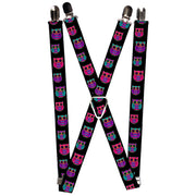 Suspenders - 1.0" - Owls Black/Fuchsia/Purple/Turquoise Suspenders Buckle-Down   