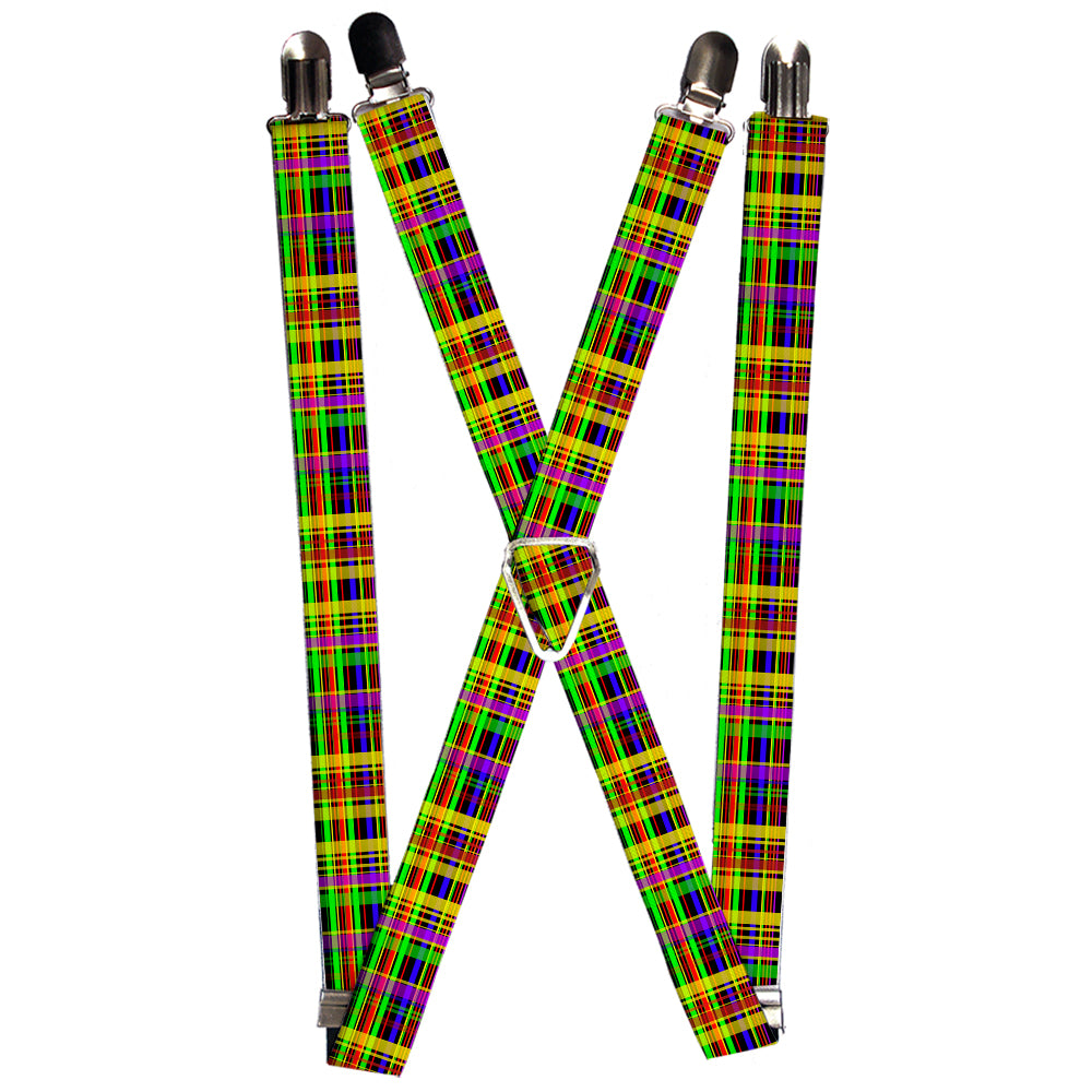 Suspenders - 1.0" - Plaid Black/Multi Neon Suspenders Buckle-Down   