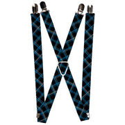 Suspenders - 1.0" - Plaid Black/Turquoise/Gray Suspenders Buckle-Down   