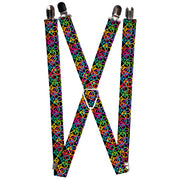 Suspenders - 1.0" - Peace Hearts Stacked Black/Neon Suspenders Buckle-Down   