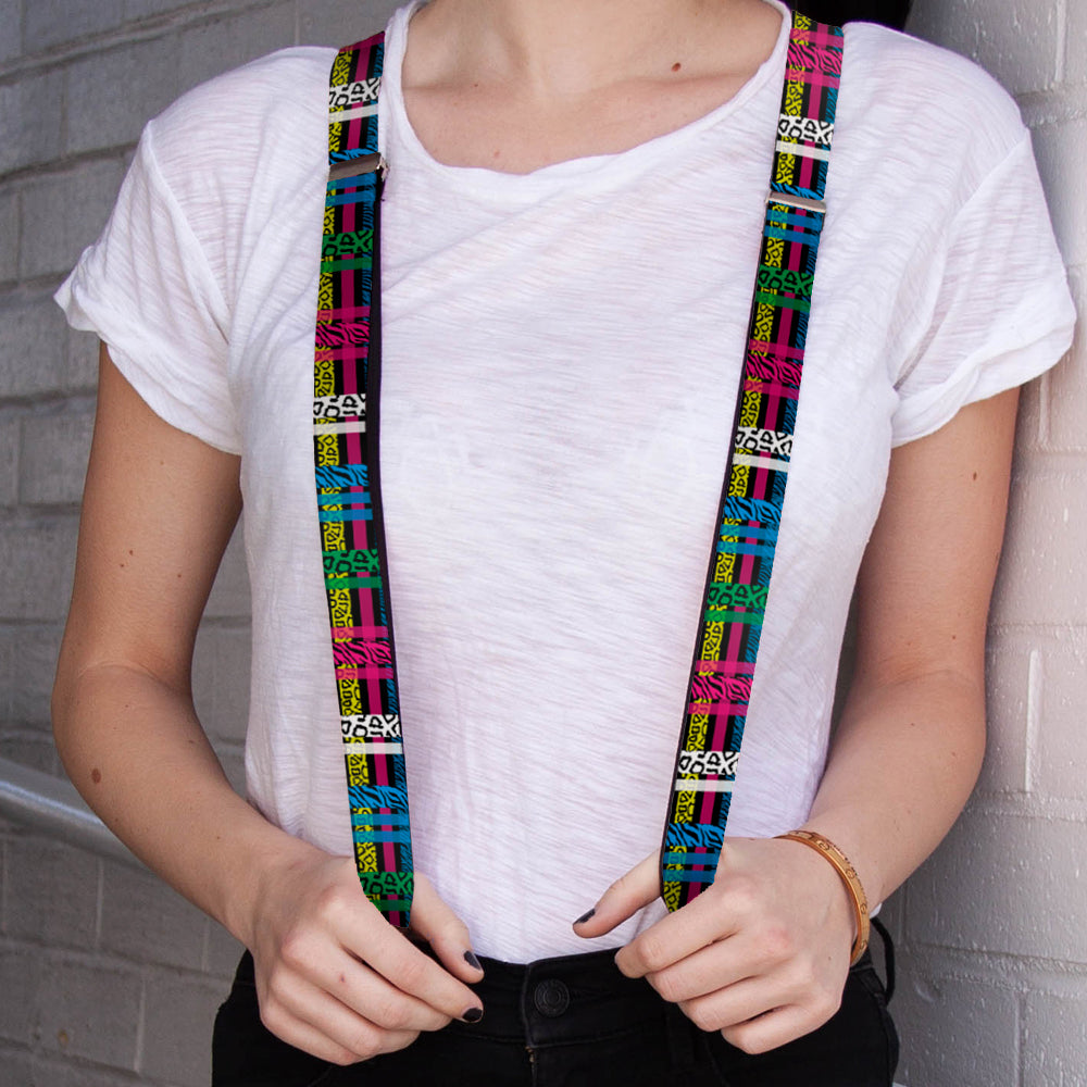 Suspenders - 1.0" - Plaid Black/Neon Animal Skins Suspenders Buckle-Down   