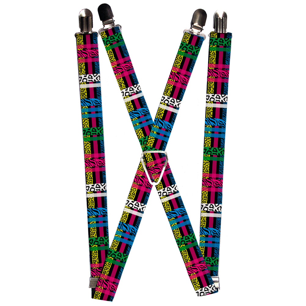 Suspenders - 1.0" - Plaid Black/Neon Animal Skins Suspenders Buckle-Down   