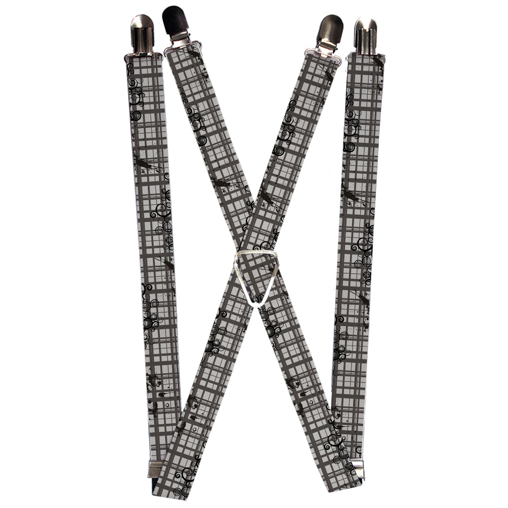 Suspenders - 1.0" - Plaid Curls Gray Suspenders Buckle-Down   