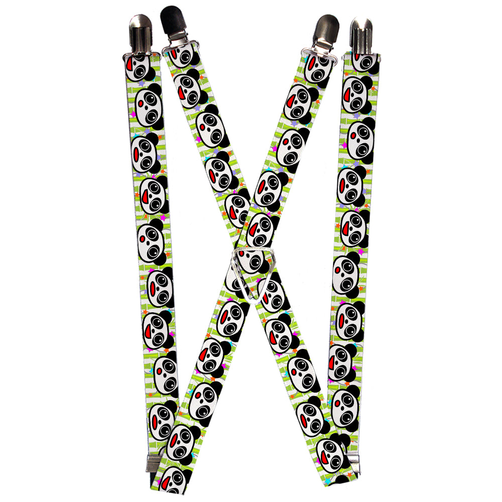 Suspenders - 1.0" - Panda Bear Cartoon Bamboo White/Greens/Multi Color Suspenders Buckle-Down   