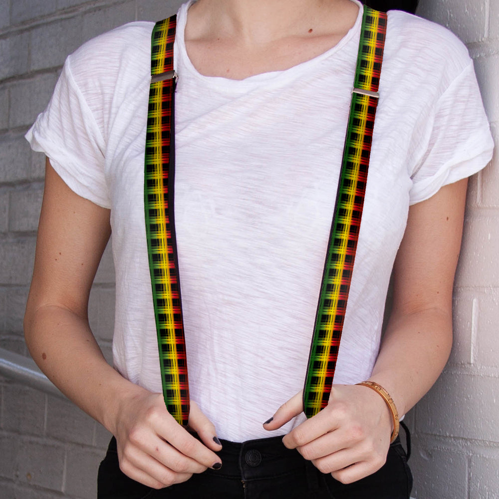 Suspenders - 1.0" - Plaid Black/Rasta Suspenders Buckle-Down   