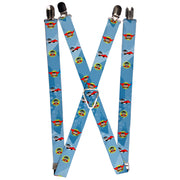 Suspenders - 1.0" - Penguin Superhero Blue Bubbles Suspenders Buckle-Down   