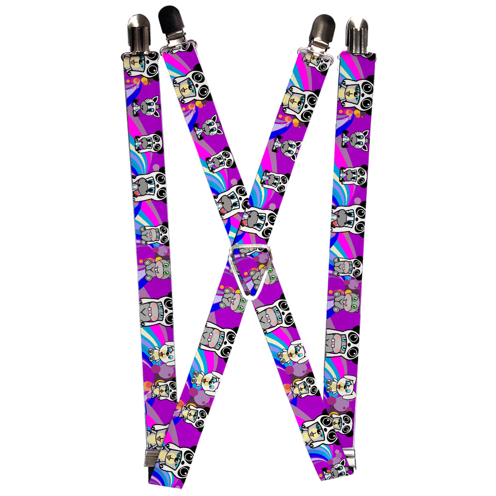 Suspenders - 1.0" - Panda Hat Animals w/Bright Color Burst Suspenders Buckle-Down   