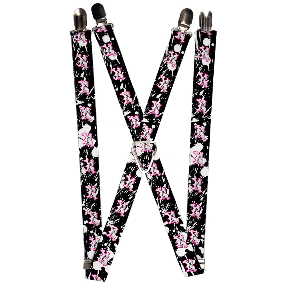 Suspenders - 1.0" - Punk Princess Heart & Cross Bones w/Splatter Black/White Suspenders Buckle-Down   