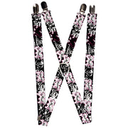 Suspenders - 1.0" - Punk Princess Heart & Cross Bones w/Skulls & Splatter Black/White Suspenders Buckle-Down   
