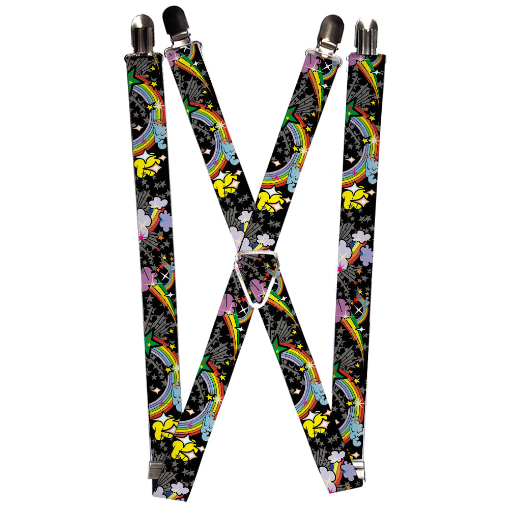 Suspenders - 1.0" - Rainbow Cloud Stars Black Suspenders Buckle-Down   