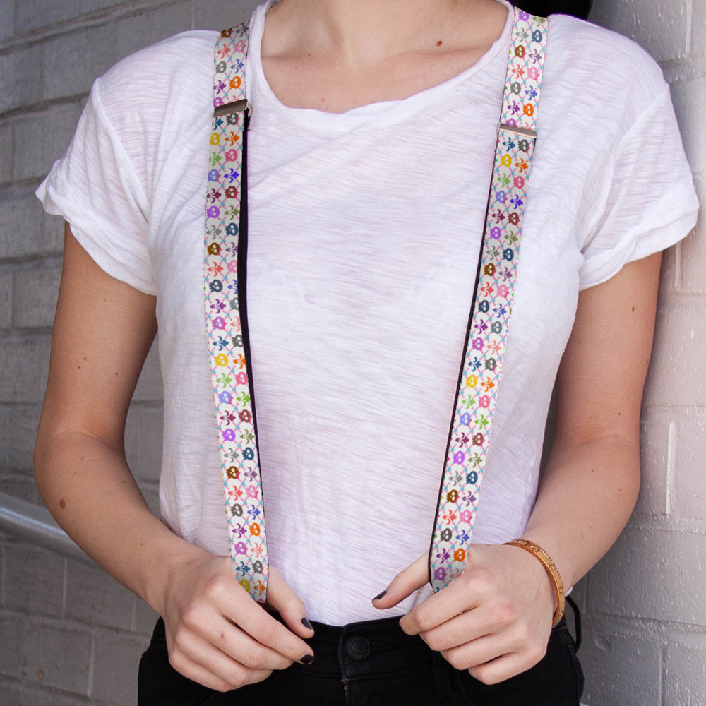 Suspenders - 1.0" - Skull & Fleur-de-Lis White/Multi Color Suspenders Buckle-Down   