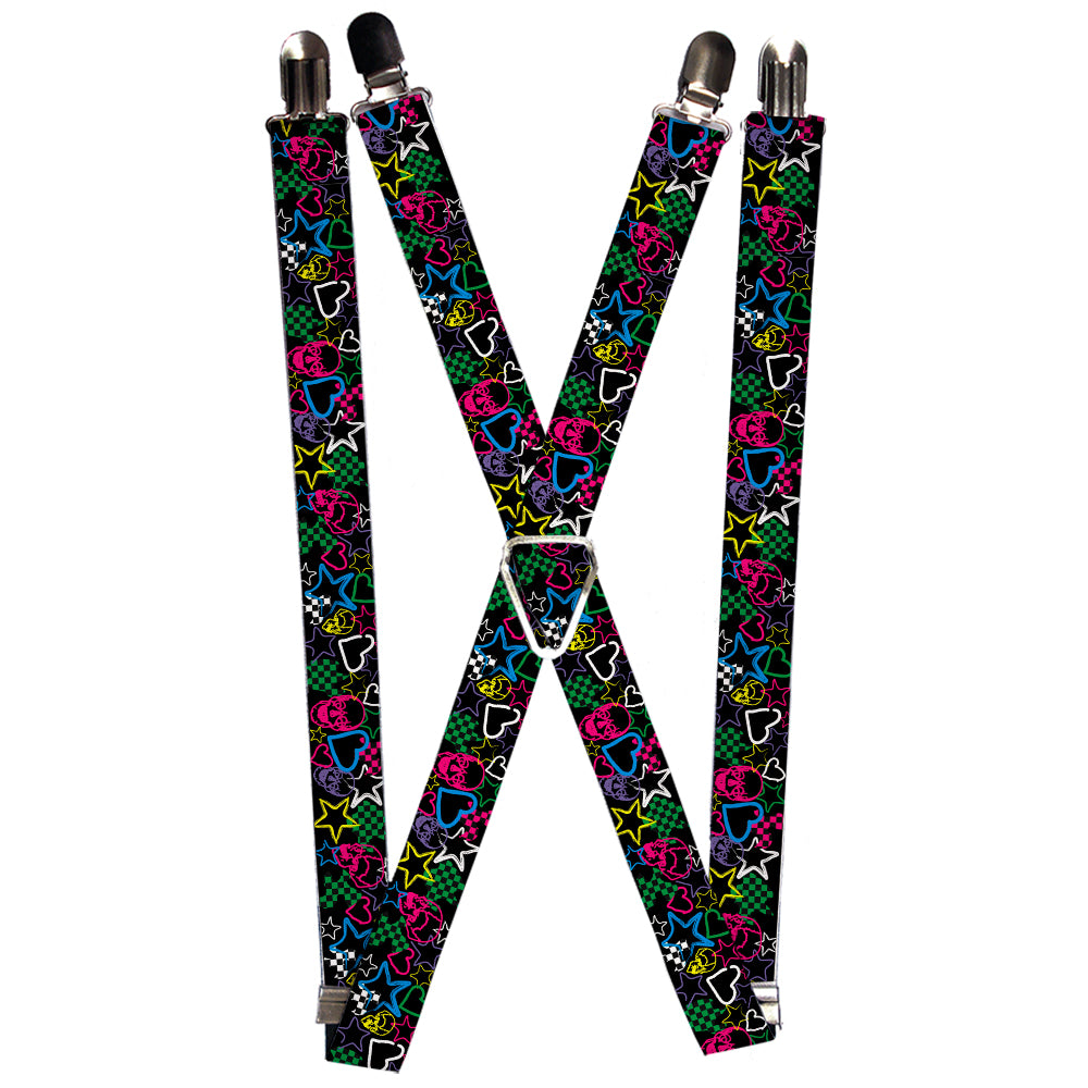 Suspenders - 1.0" - Sketch Skull/Star/Heart/Checker Black/Multi Color Suspenders Buckle-Down   