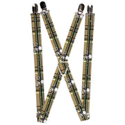 Suspenders - 1.0" - Skull & Cross Bones Plaid Tan Suspenders Buckle-Down   